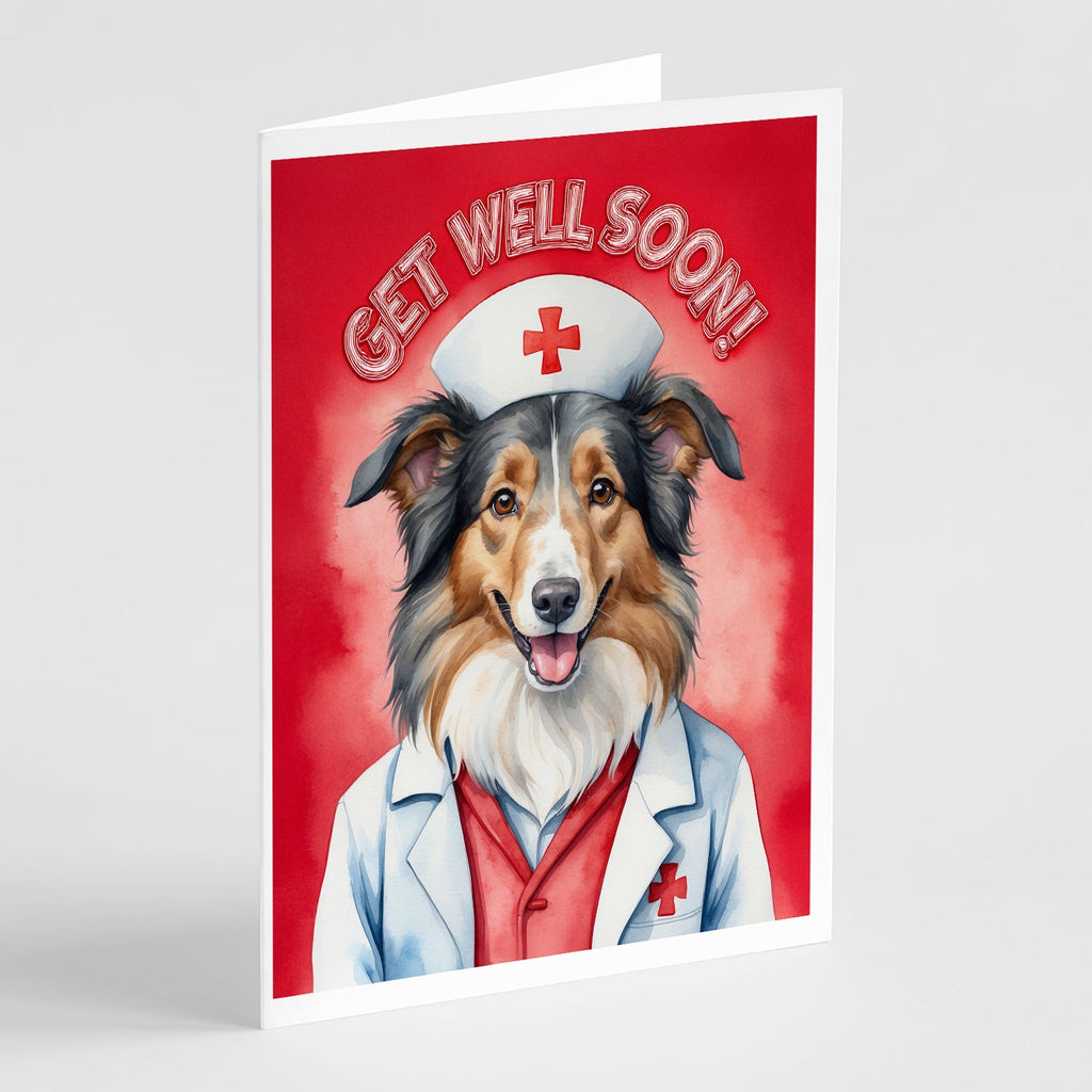Collie Get Well Soon Greeting Cards Pack of 8 Blank Cards with Envelopes Whimsical A7 Size 5x7