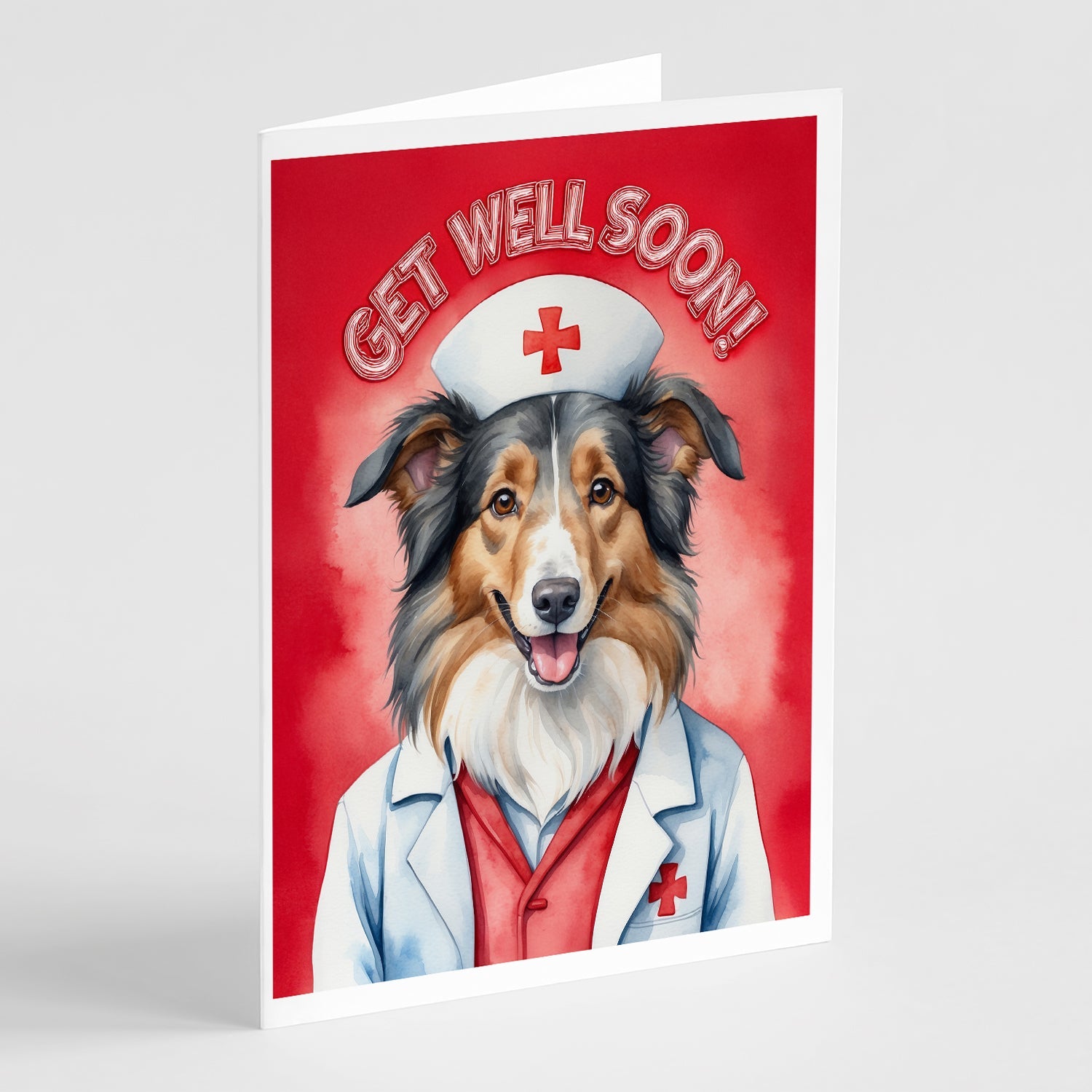 Collie Get Well Soon Greeting Cards Pack of 8 Blank Cards with Envelopes Whimsical A7 Size 5x7