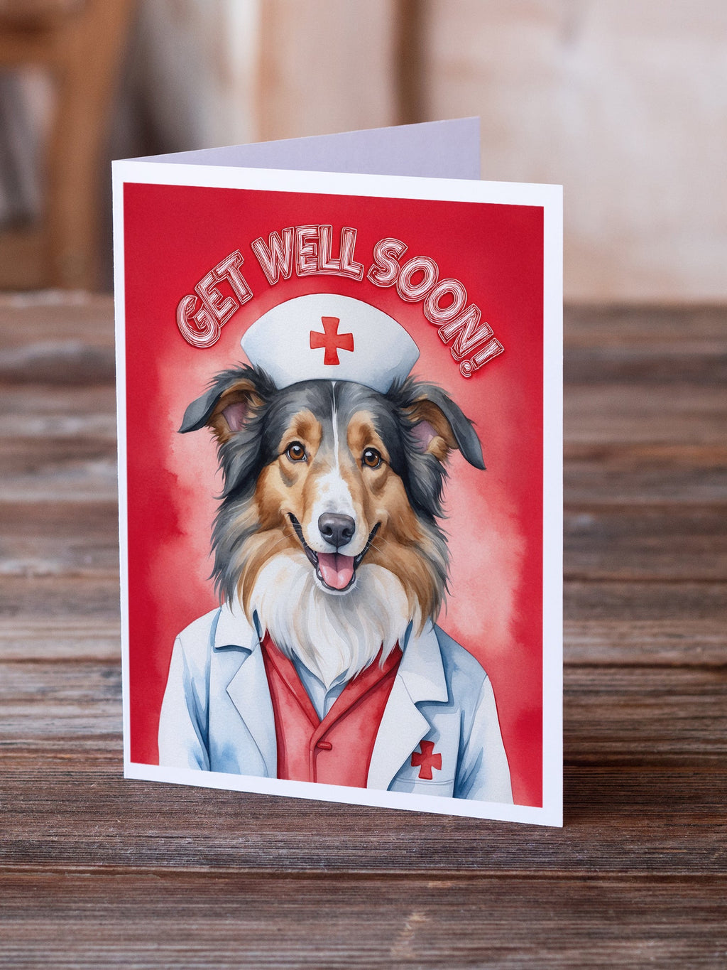 Collie Get Well Soon Greeting Cards Pack of 8 Blank Cards with Envelopes Whimsical A7 Size 5x7