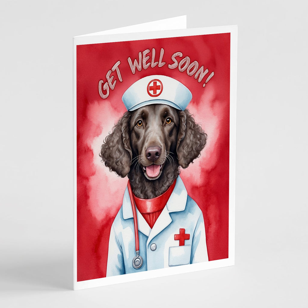 Curly Coated Retriever Get Well Soon Greeting Cards Pack of 8 Blank Cards with Envelopes Whimsical A7 Size 5x7