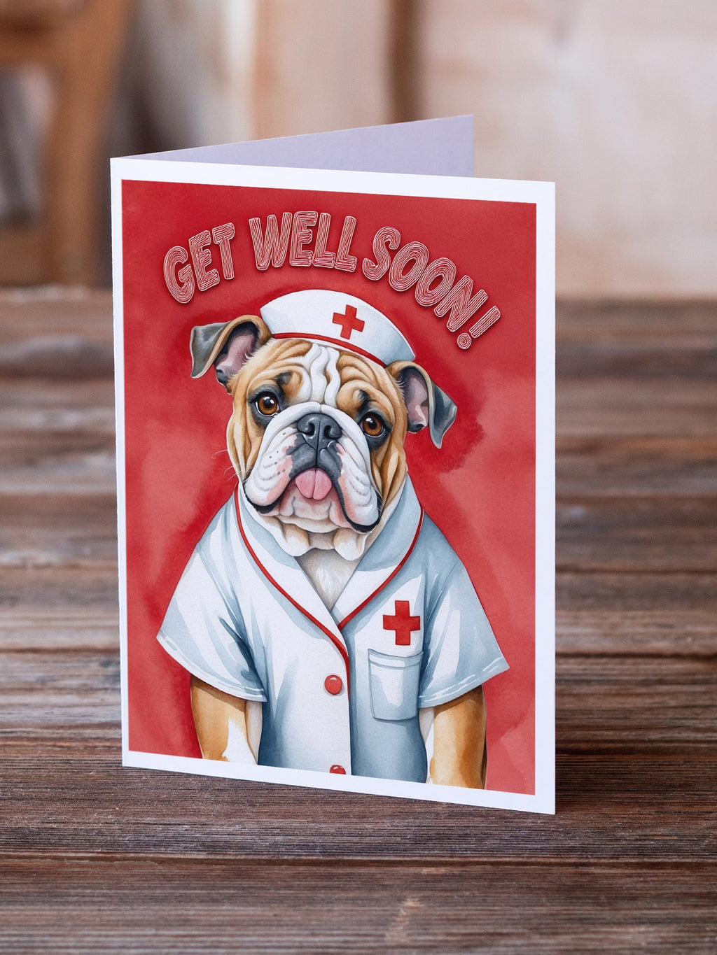 English Bulldog Get Well Soon Greeting Cards Pack of 8 Blank Cards with Envelopes Whimsical A7 Size 5x7