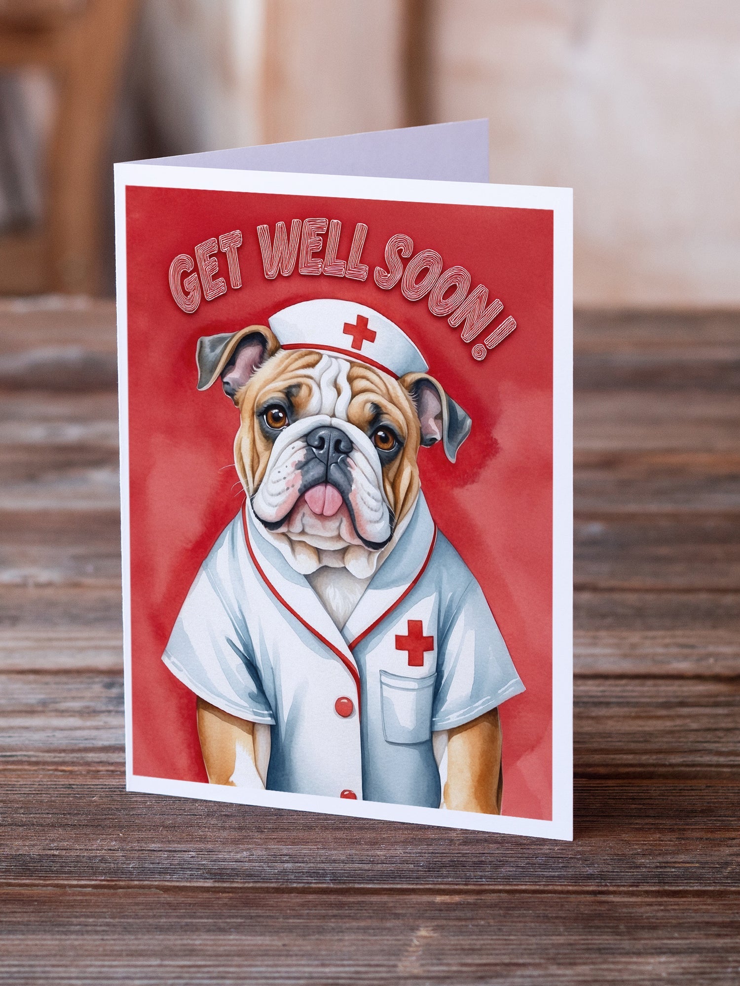 English Bulldog Get Well Soon Greeting Cards Pack of 8 Blank Cards with Envelopes Whimsical A7 Size 5x7