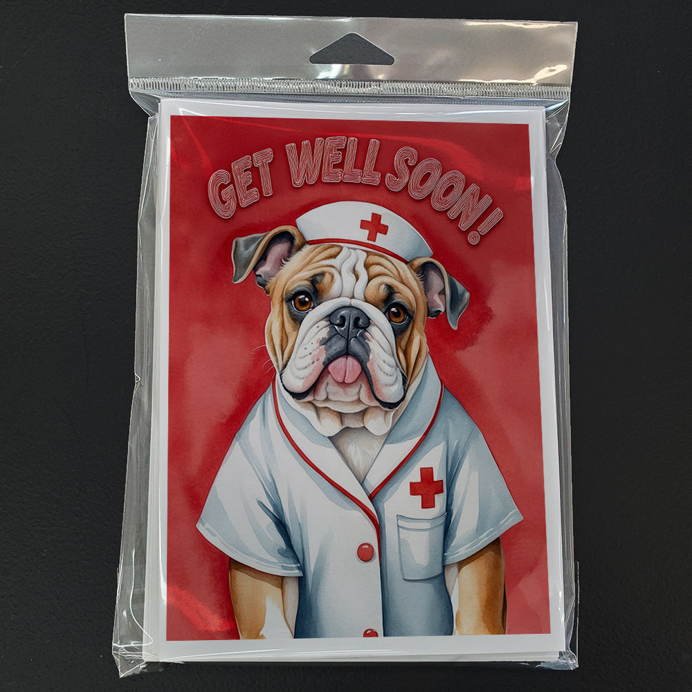 English Bulldog Get Well Soon Greeting Cards Pack of 8 Blank Cards with Envelopes Whimsical A7 Size 5x7