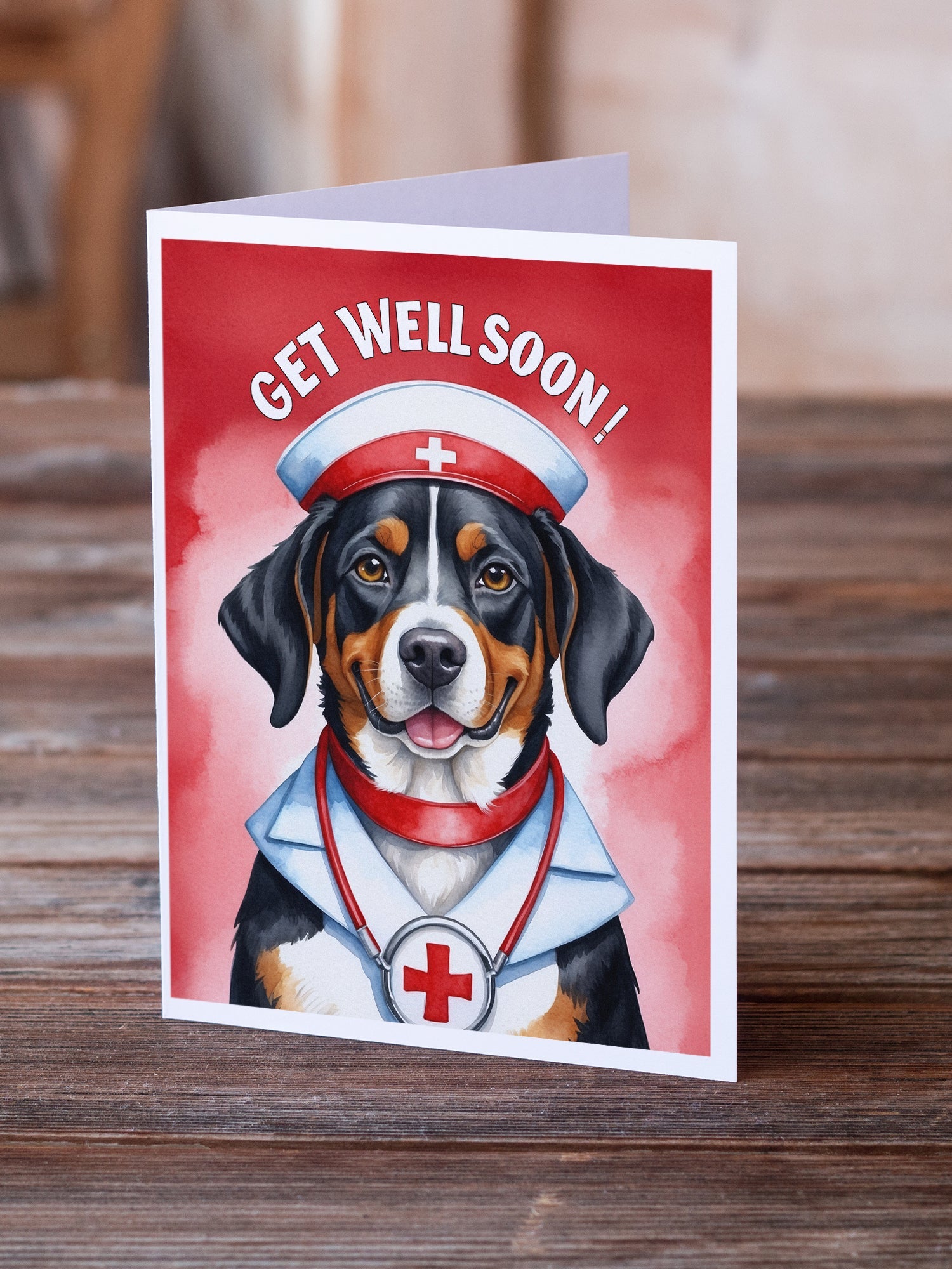 Entlebucher Mountain Dog Get Well Soon Greeting Cards Pack of 8 Blank Cards with Envelopes Whimsical A7 Size 5x7