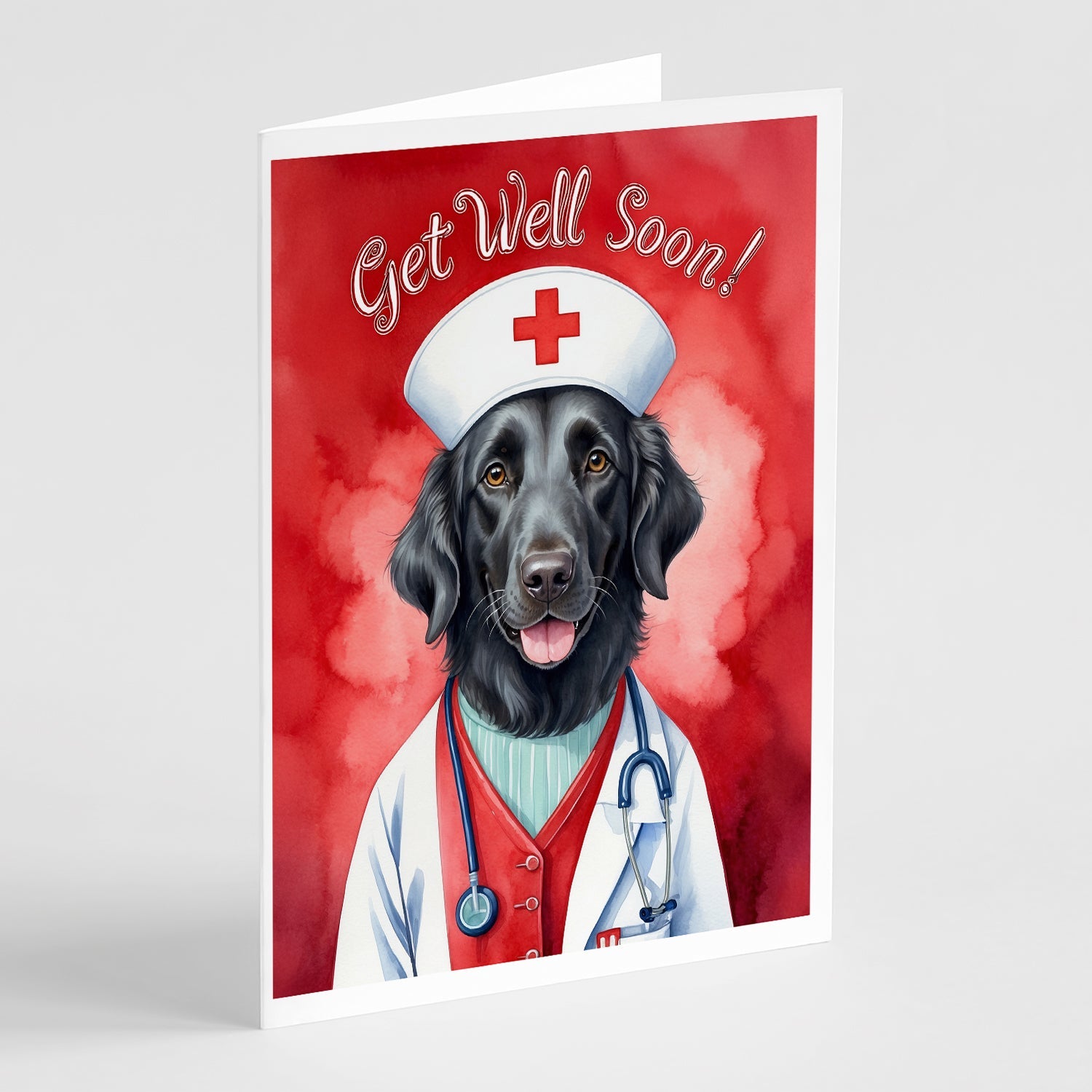 Flat-Coated Retriever Get Well Soon Greeting Cards Pack of 8 Blank Cards with Envelopes Whimsical A7 Size 5x7