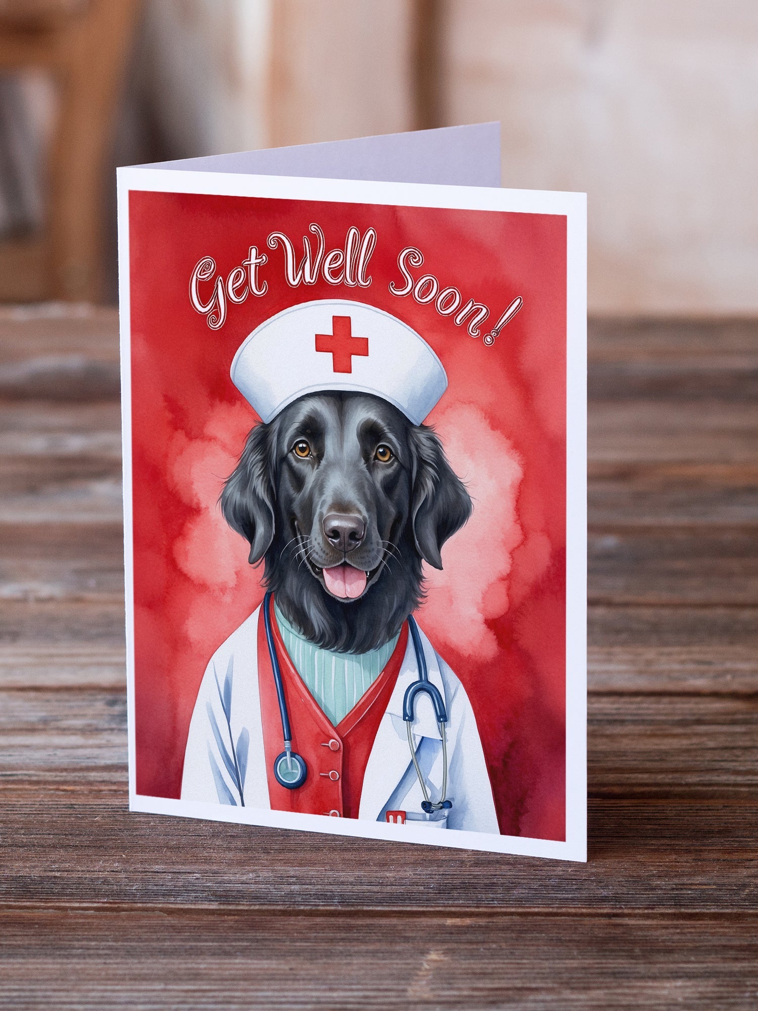 Flat-Coated Retriever Get Well Soon Greeting Cards Pack of 8 Blank Cards with Envelopes Whimsical A7 Size 5x7