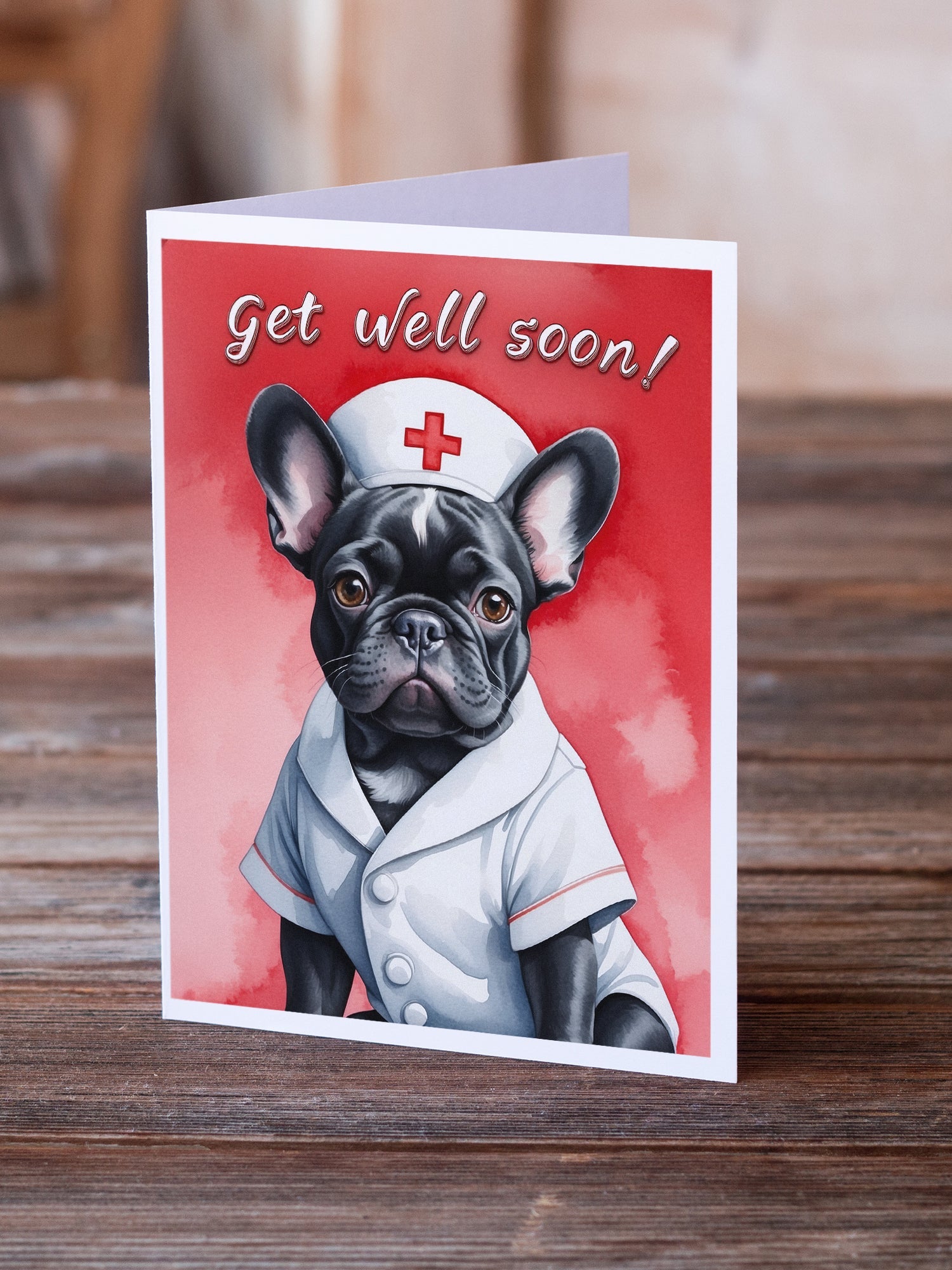 Black French Bulldog Get Well Soon Greeting Cards Pack of 8 Blank Cards with Envelopes Whimsical A7 Size 5x7