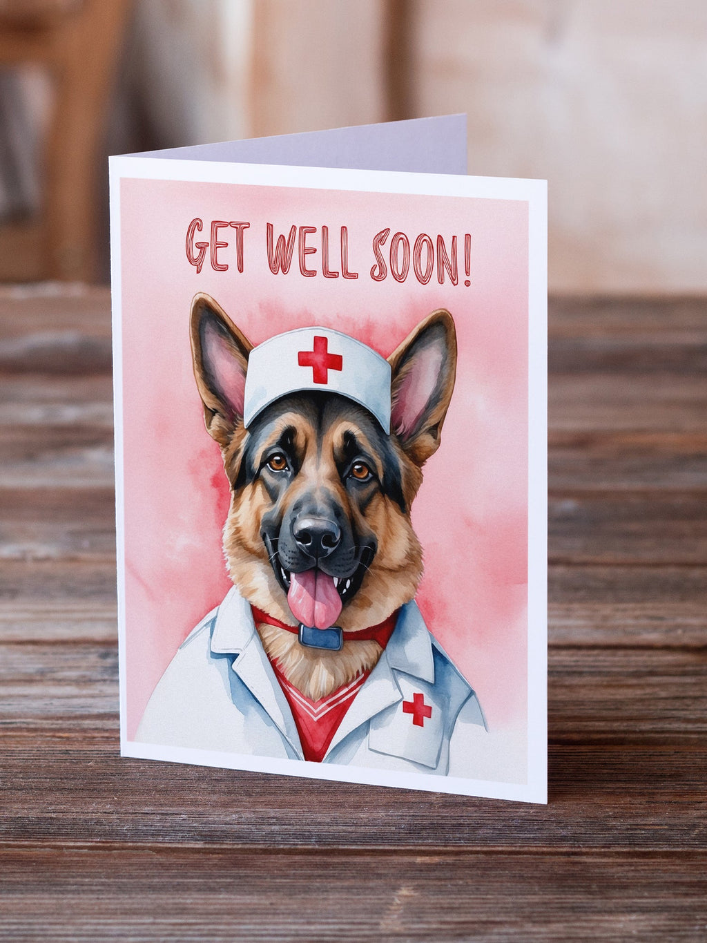 German Shepherd Get Well Soon Greeting Cards Pack of 8 Blank Cards with Envelopes Whimsical A7 Size 5x7