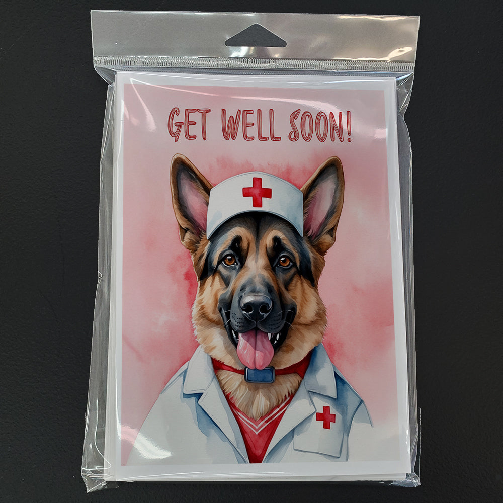 German Shepherd Get Well Soon Greeting Cards Pack of 8 Blank Cards with Envelopes Whimsical A7 Size 5x7