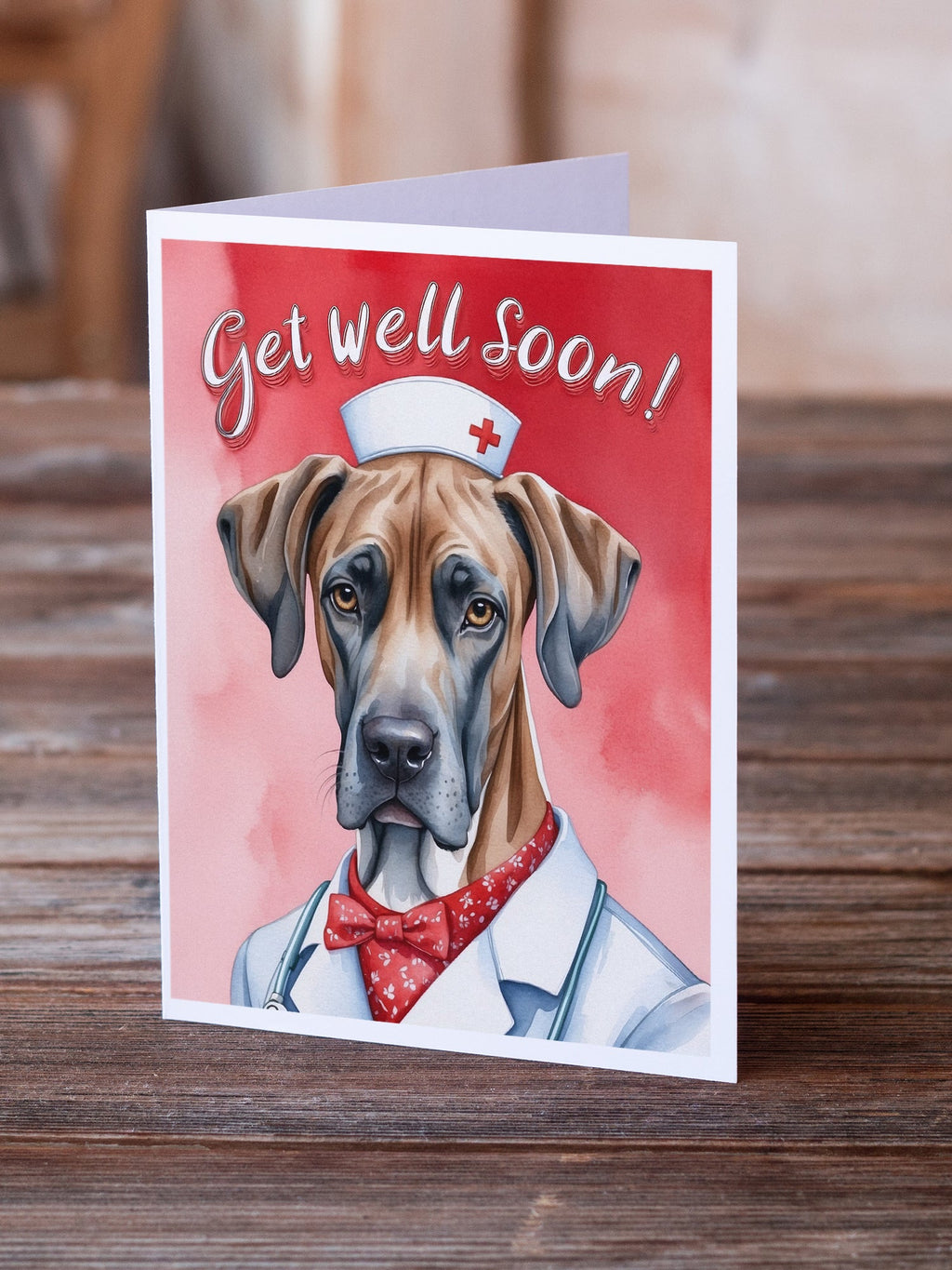 Great Dane Get Well Soon Greeting Cards Pack of 8 Blank Cards with Envelopes Whimsical A7 Size 5x7