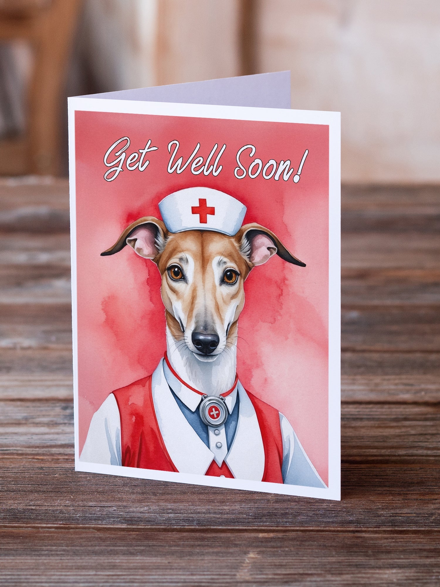 Greyhound Get Well Soon Greeting Cards Pack of 8 Blank Cards with Envelopes Whimsical A7 Size 5x7