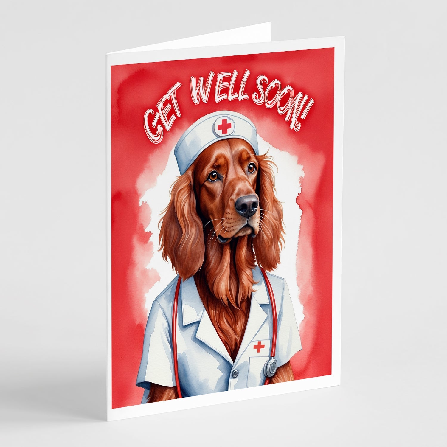Irish Setter Get Well Soon Greeting Cards Pack of 8 Blank Cards with Envelopes Whimsical A7 Size 5x7
