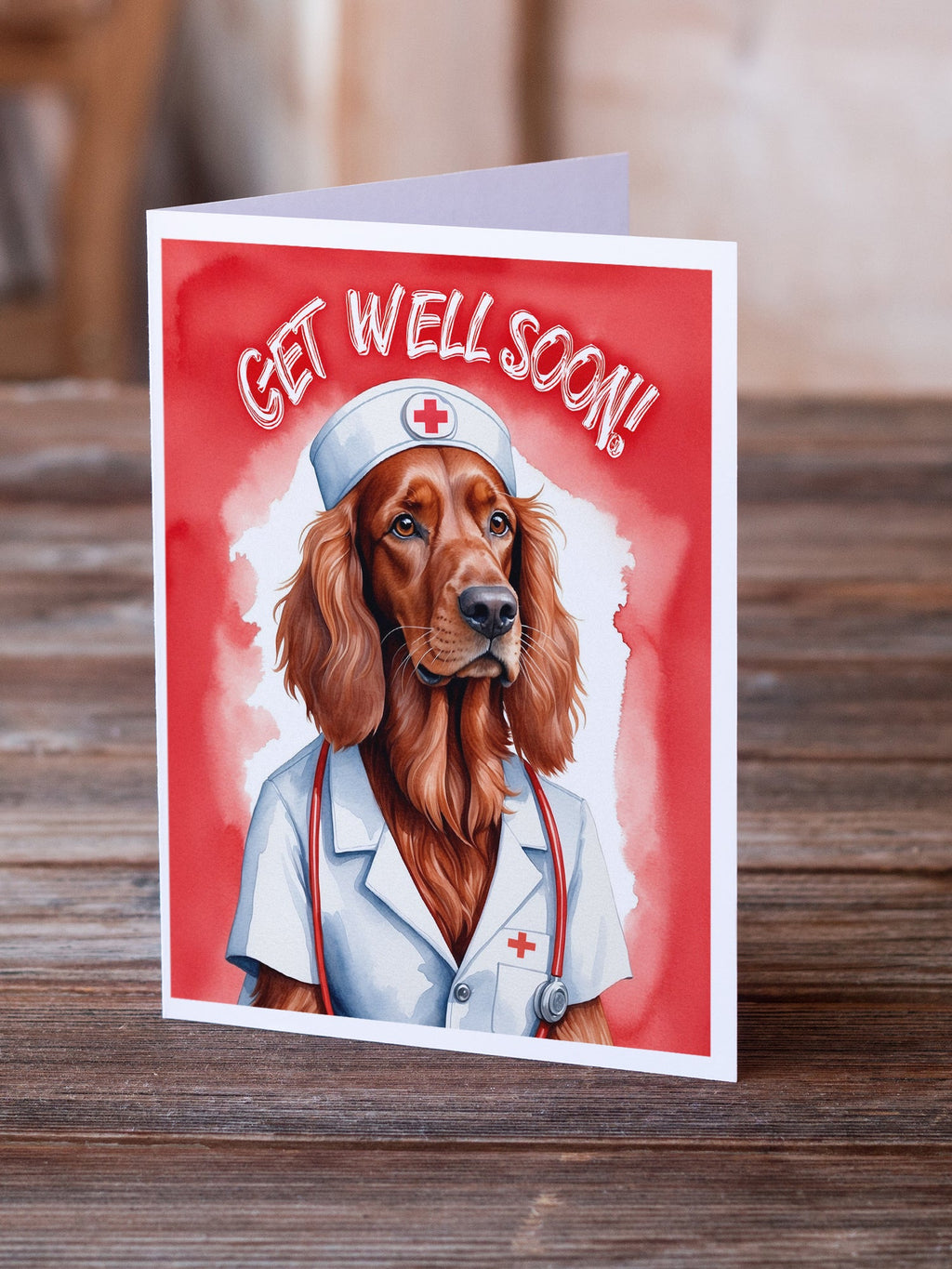Irish Setter Get Well Soon Greeting Cards Pack of 8 Blank Cards with Envelopes Whimsical A7 Size 5x7