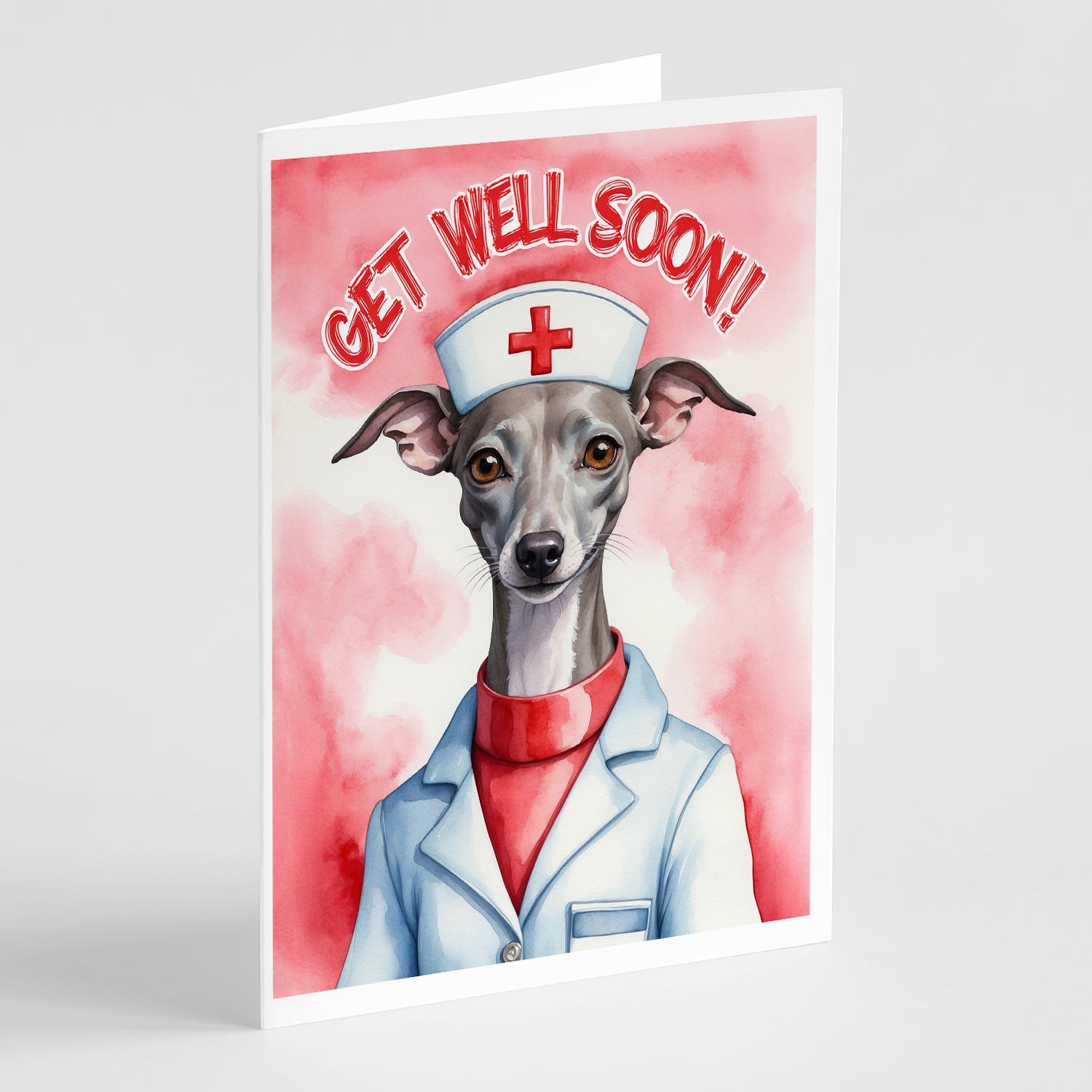 Italian Greyhound Get Well Soon Greeting Cards Pack of 8 Blank Cards with Envelopes Whimsical A7 Size 5x7