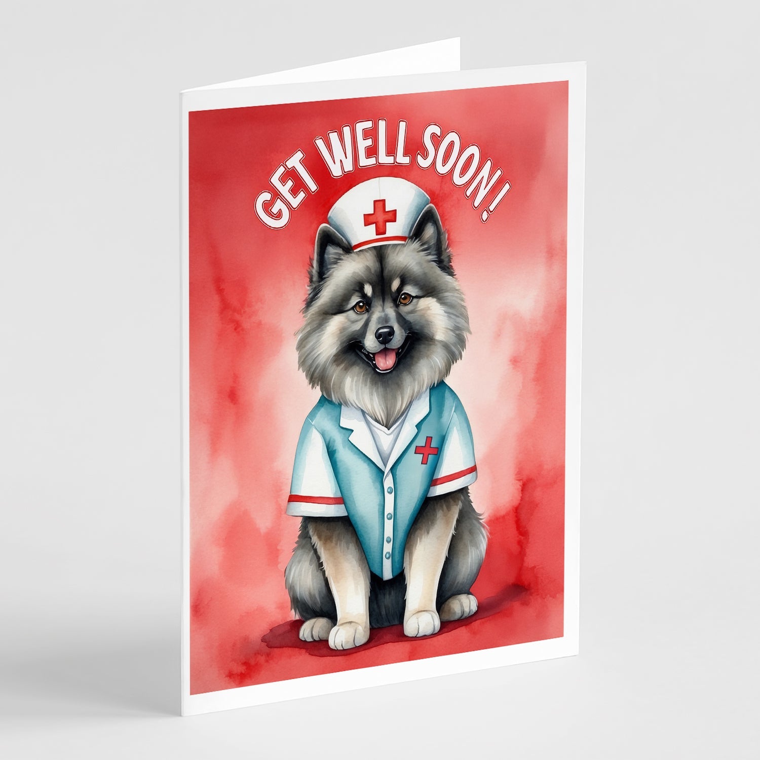 Keeshond Get Well Soon Greeting Cards Pack of 8 Blank Cards with Envelopes Whimsical A7 Size 5x7