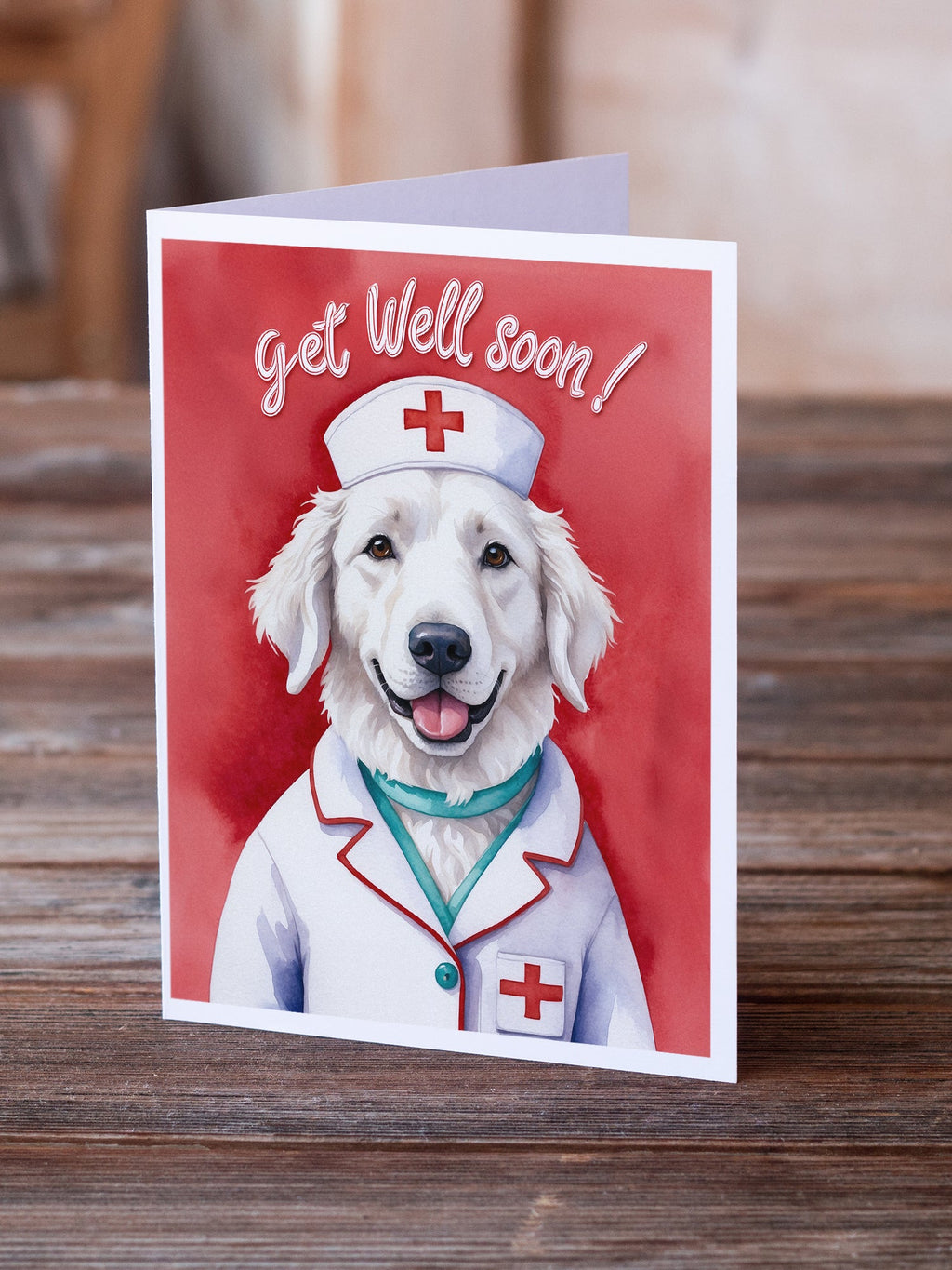 Kuvasz Get Well Soon Greeting Cards Pack of 8 Blank Cards with Envelopes Whimsical A7 Size 5x7