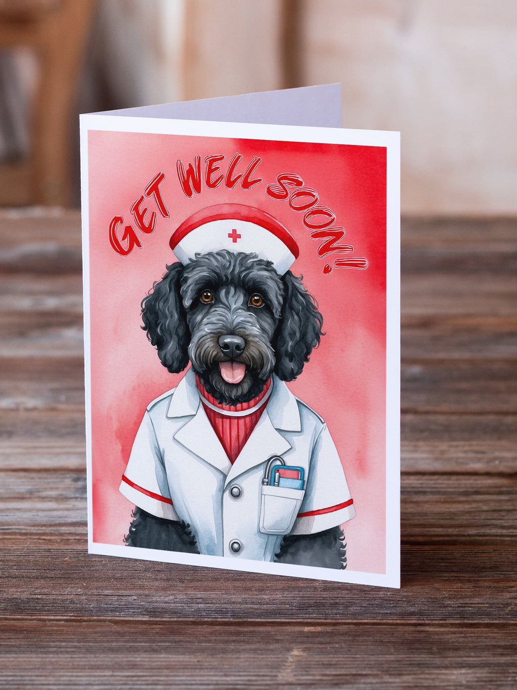 Labradoodle Get Well Soon Greeting Cards Pack of 8 Blank Cards with Envelopes Whimsical A7 Size 5x7