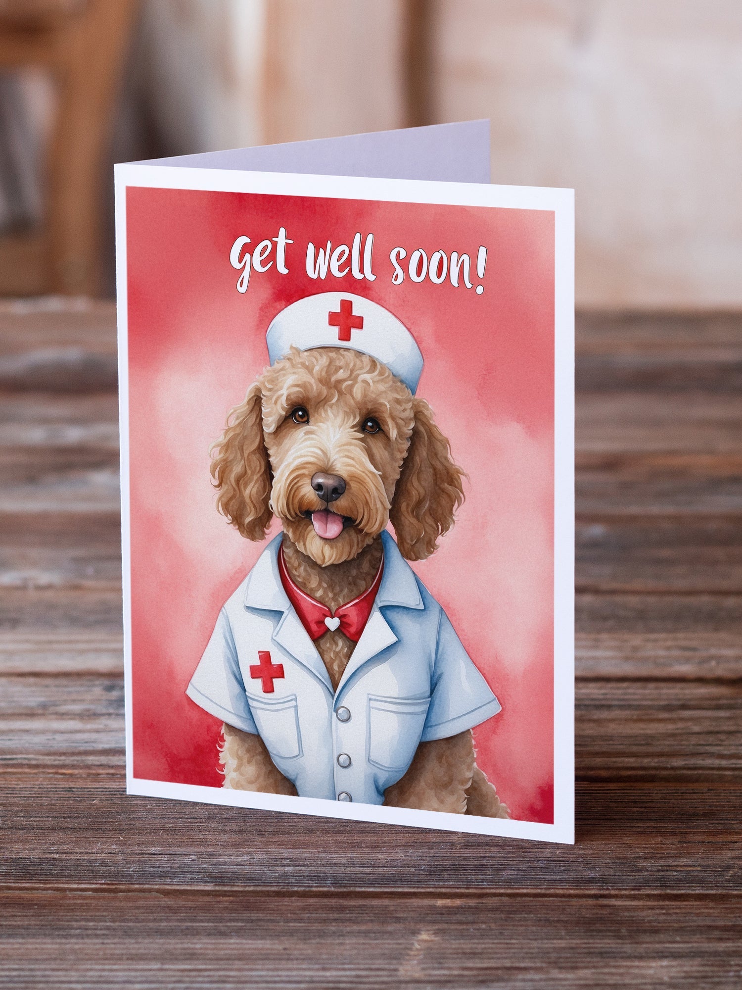 Labradoodle Get Well Soon Greeting Cards Pack of 8 Blank Cards with Envelopes Whimsical A7 Size 5x7