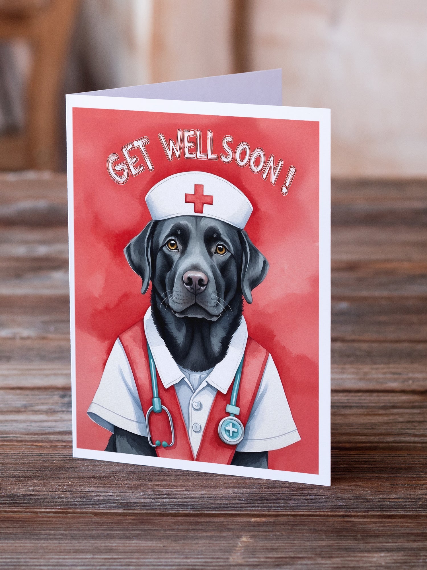 Black Labrador Retriever Get Well Soon Greeting Cards Pack of 8 Blank Cards with Envelopes Whimsical A7 Size 5x7