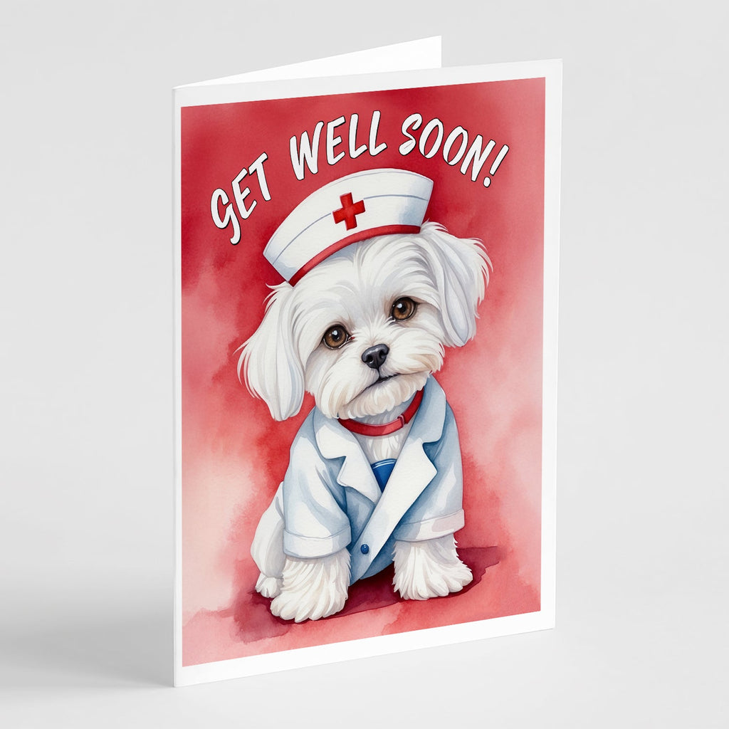 Maltese Get Well Soon Greeting Cards Pack of 8 Blank Cards with Envelopes Whimsical A7 Size 5x7
