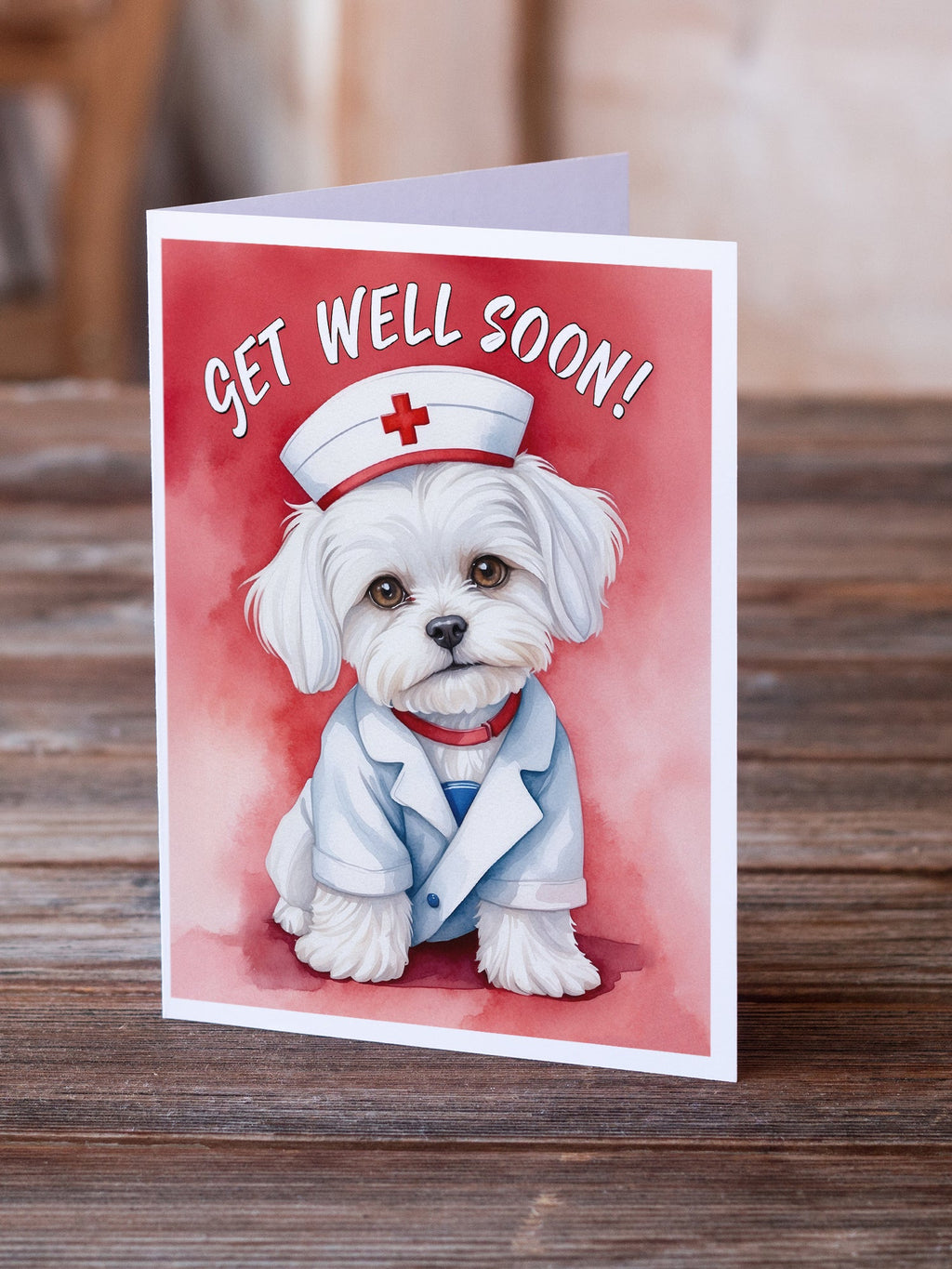 Maltese Get Well Soon Greeting Cards Pack of 8 Blank Cards with Envelopes Whimsical A7 Size 5x7