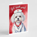 Maltese Get Well Soon Greeting Cards Pack of 8 Blank Cards with Envelopes Whimsical A7 Size 5x7