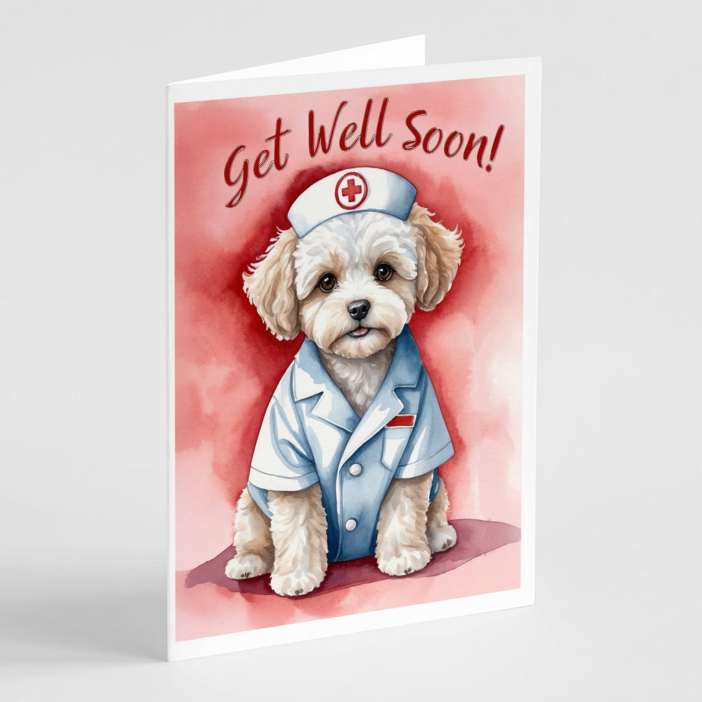 Maltipoo Get Well Soon Greeting Cards Pack of 8 Blank Cards with Envelopes Whimsical A7 Size 5x7