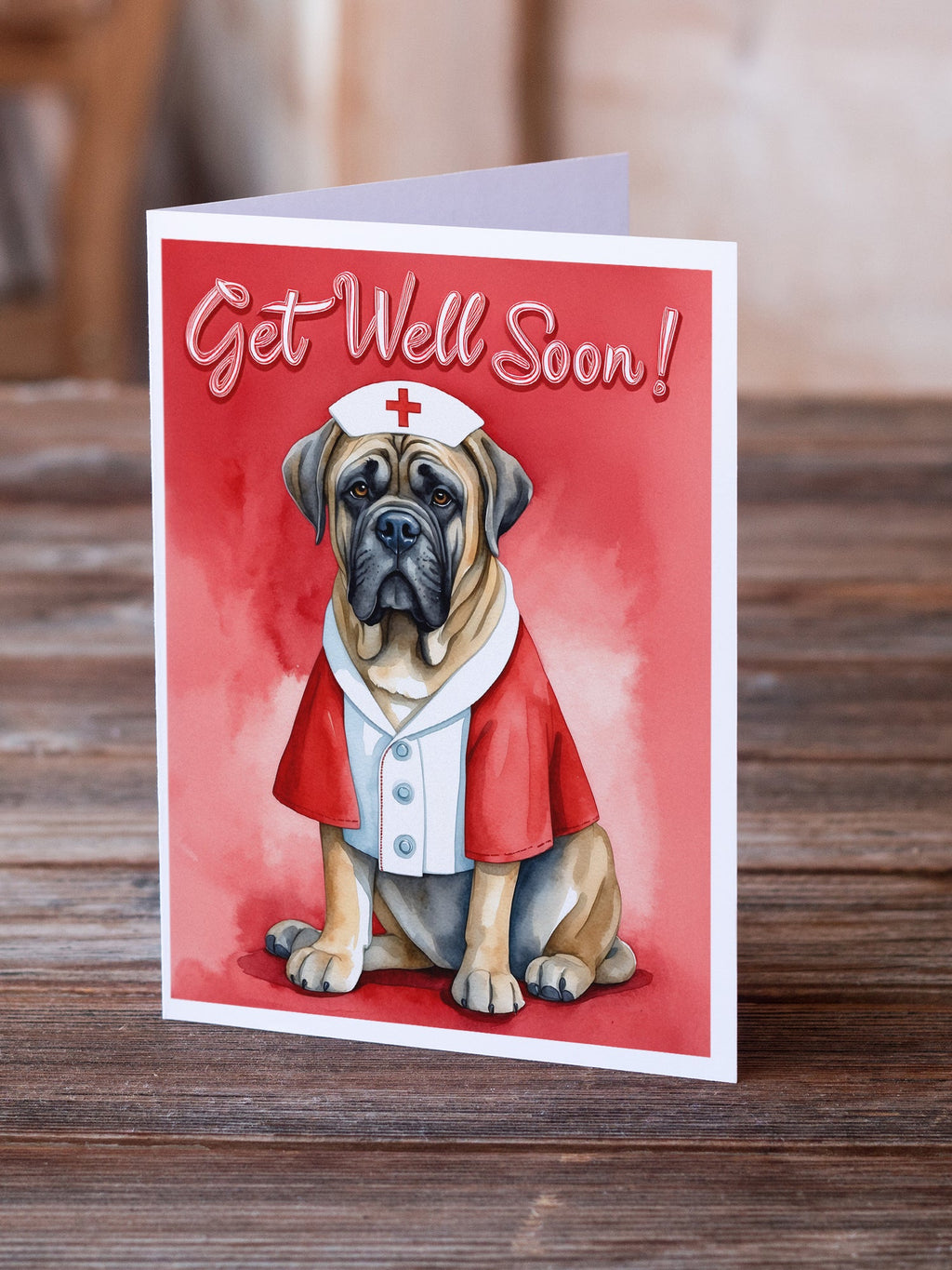 Mastiff Get Well Soon Greeting Cards Pack of 8 Blank Cards with Envelopes Whimsical A7 Size 5x7