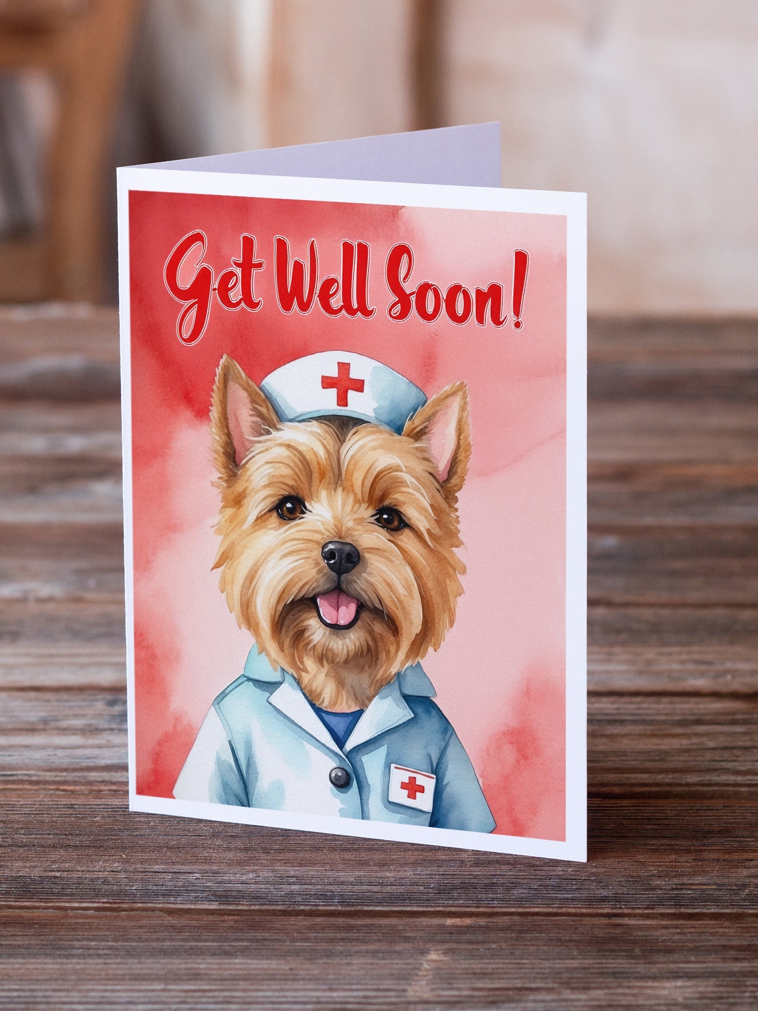 Norwich Terrier Get Well Soon Greeting Cards Pack of 8 Blank Cards with Envelopes Whimsical A7 Size 5x7