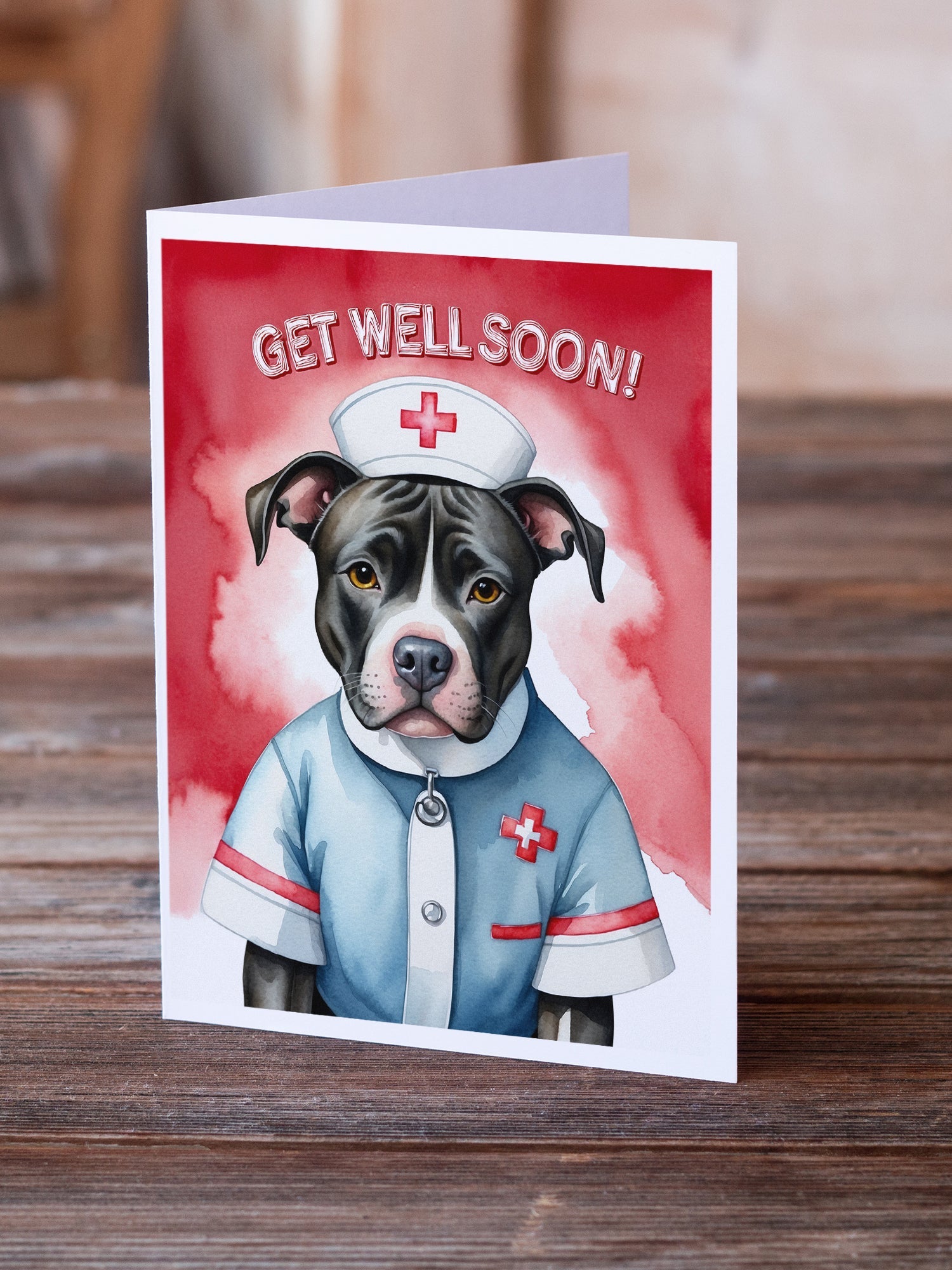 Pit Bull Terrier Get Well Soon Greeting Cards Pack of 8 Blank Cards with Envelopes Whimsical A7 Size 5x7
