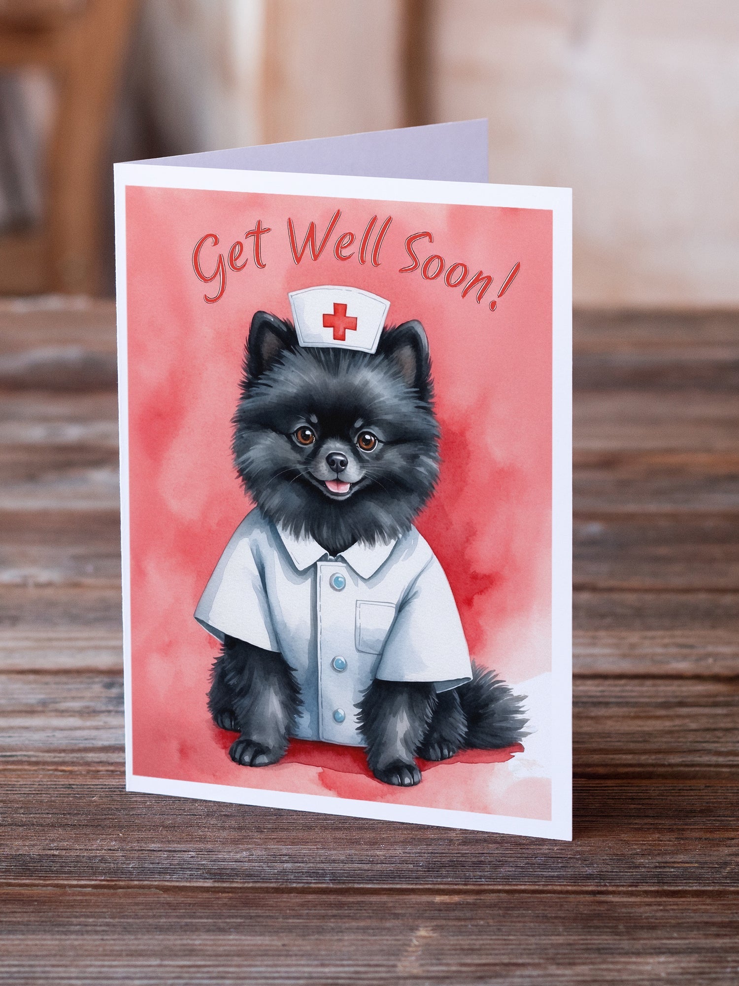 Pomeranian Get Well Soon Greeting Cards Pack of 8 Blank Cards with Envelopes Whimsical A7 Size 5x7