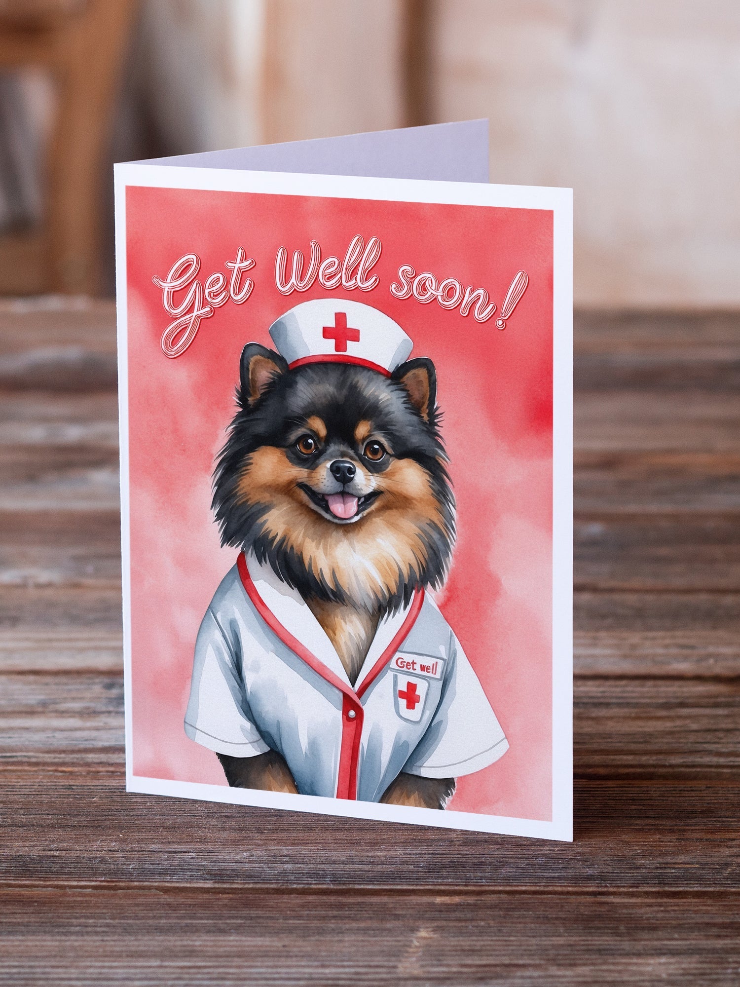 Pomeranian Get Well Soon Greeting Cards Pack of 8 Blank Cards with Envelopes Whimsical A7 Size 5x7