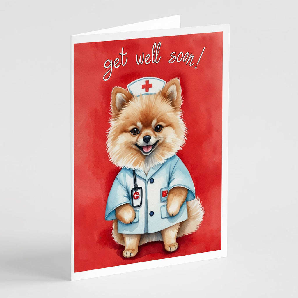 Pomeranian Get Well Soon Greeting Cards Pack of 8 Blank Cards with Envelopes Whimsical A7 Size 5x7