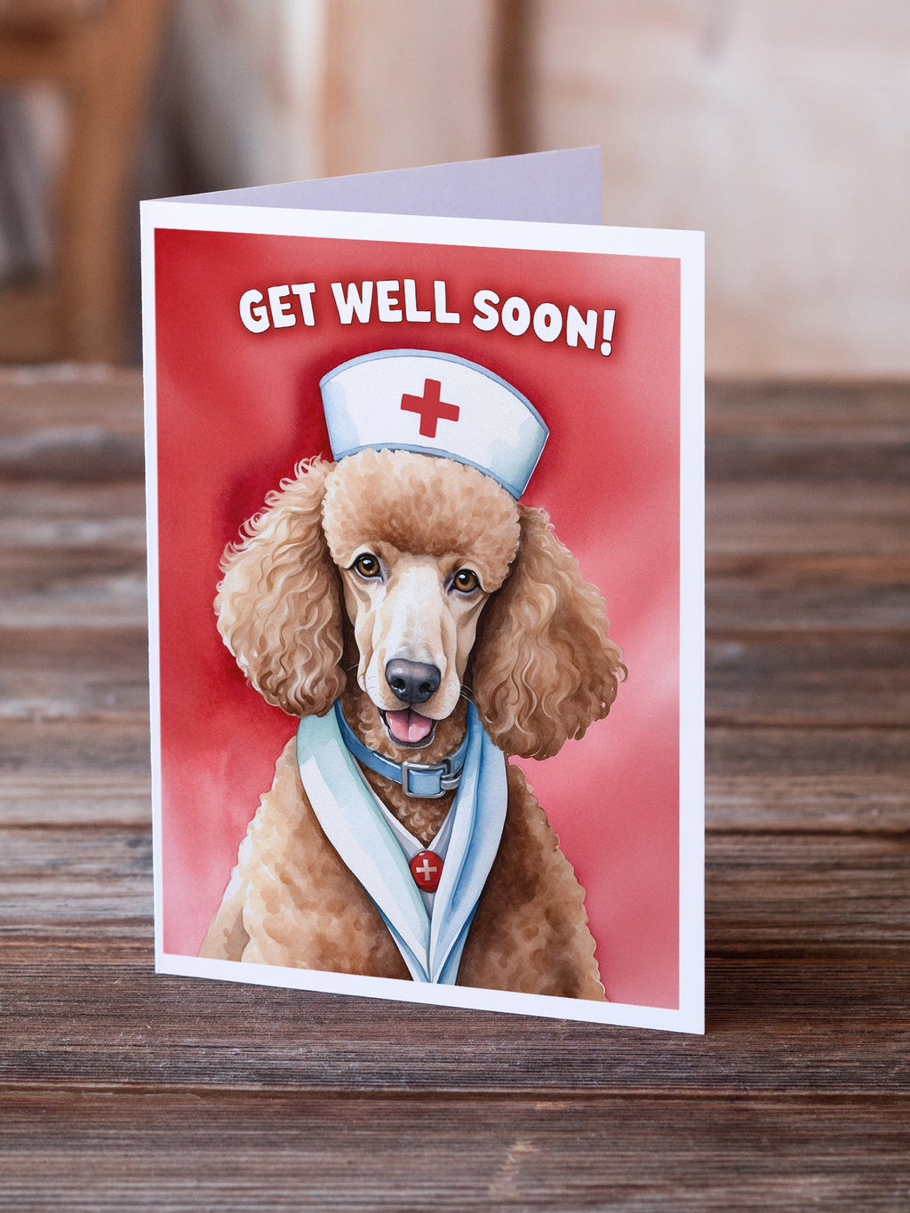 Poodle Get Well Soon Greeting Cards Pack of 8 Blank Cards with Envelopes Whimsical A7 Size 5x7