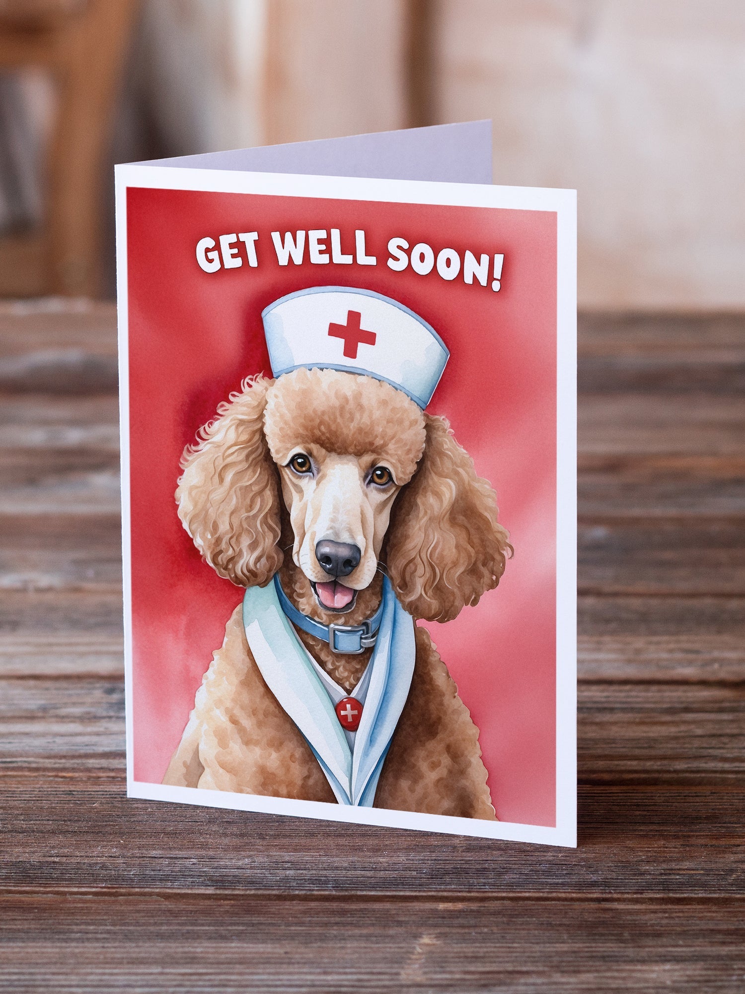 Poodle Get Well Soon Greeting Cards Pack of 8 Blank Cards with Envelopes Whimsical A7 Size 5x7