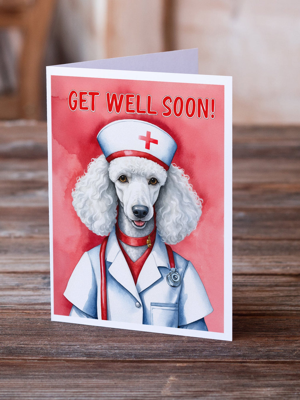 Poodle Get Well Soon Greeting Cards Pack of 8 Blank Cards with Envelopes Whimsical A7 Size 5x7