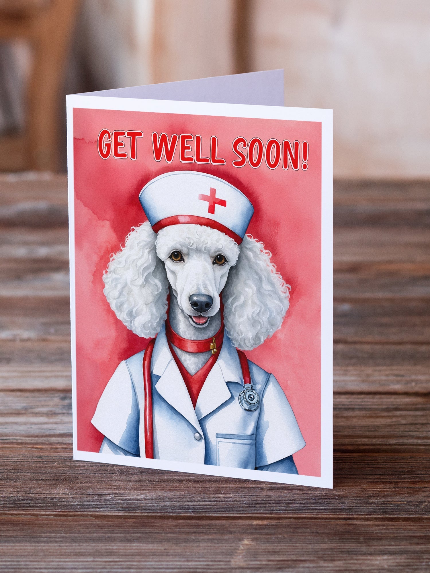 Poodle Get Well Soon Greeting Cards Pack of 8 Blank Cards with Envelopes Whimsical A7 Size 5x7