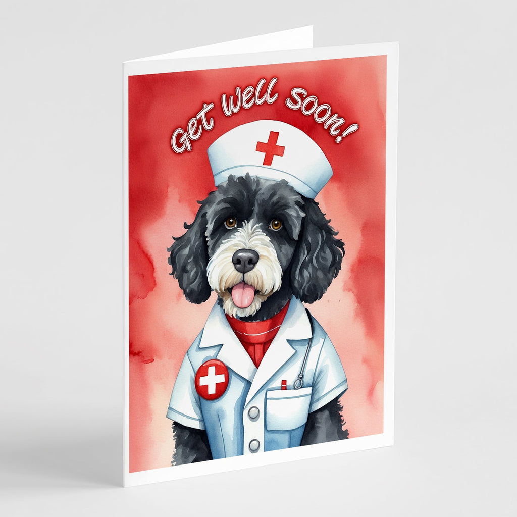 Portuguese Water Dog Get Well Soon Greeting Cards Pack of 8 Blank Cards with Envelopes Whimsical A7 Size 5x7
