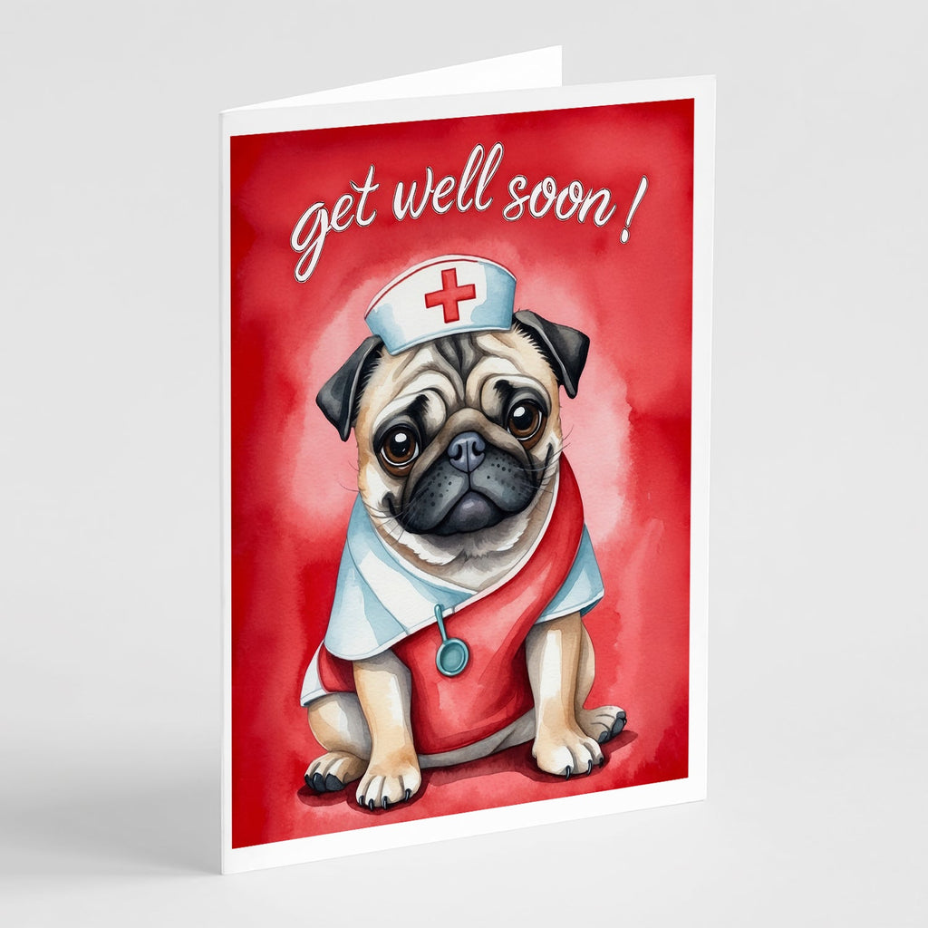 Pug Get Well Soon Greeting Cards Pack of 8 Blank Cards with Envelopes Whimsical A7 Size 5x7