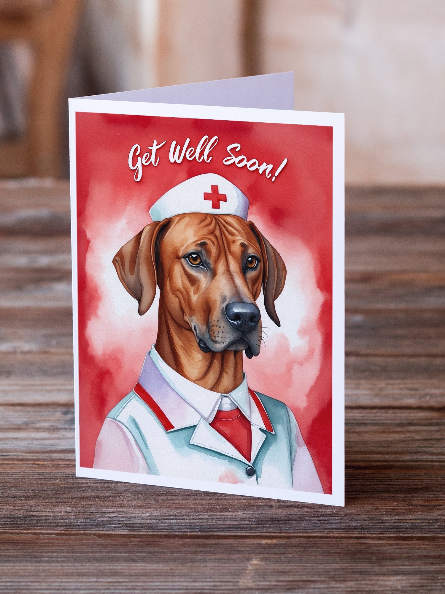 Rhodesian Ridgeback Get Well Soon Greeting Cards Pack of 8 Blank Cards with Envelopes Whimsical A7 Size 5x7