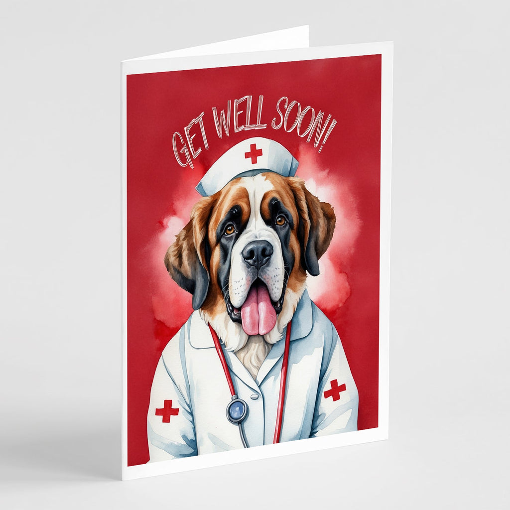 Saint Bernard Get Well Soon Greeting Cards Pack of 8 Blank Cards with Envelopes Whimsical A7 Size 5x7