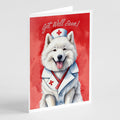 Samoyed Get Well Soon Greeting Cards Pack of 8 Blank Cards with Envelopes Whimsical A7 Size 5x7
