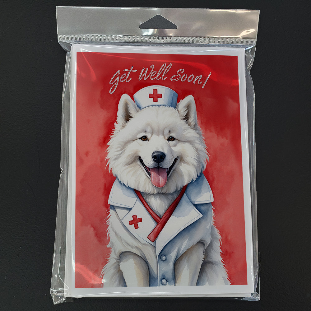 Samoyed Get Well Soon Greeting Cards Pack of 8 Blank Cards with Envelopes Whimsical A7 Size 5x7