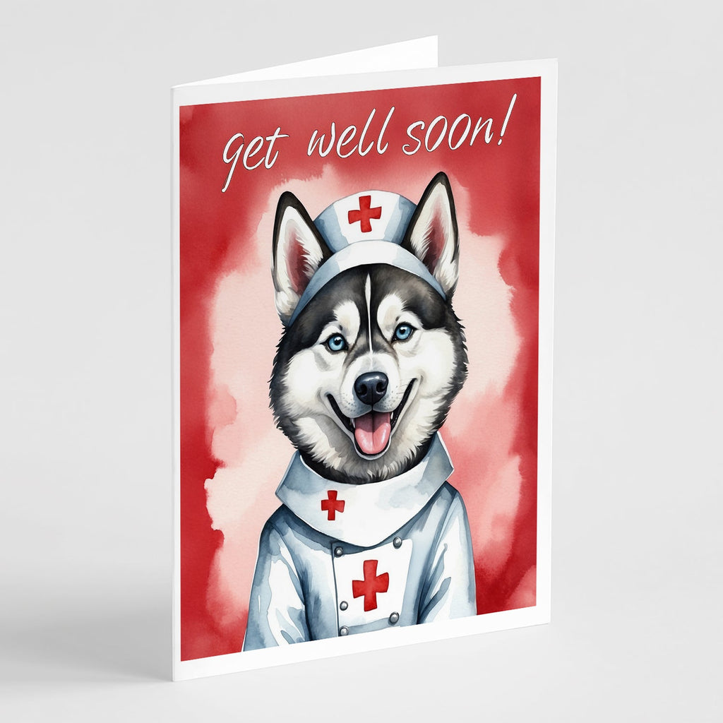 Siberian Husky Get Well Soon Greeting Cards Pack of 8 Blank Cards with Envelopes Whimsical A7 Size 5x7