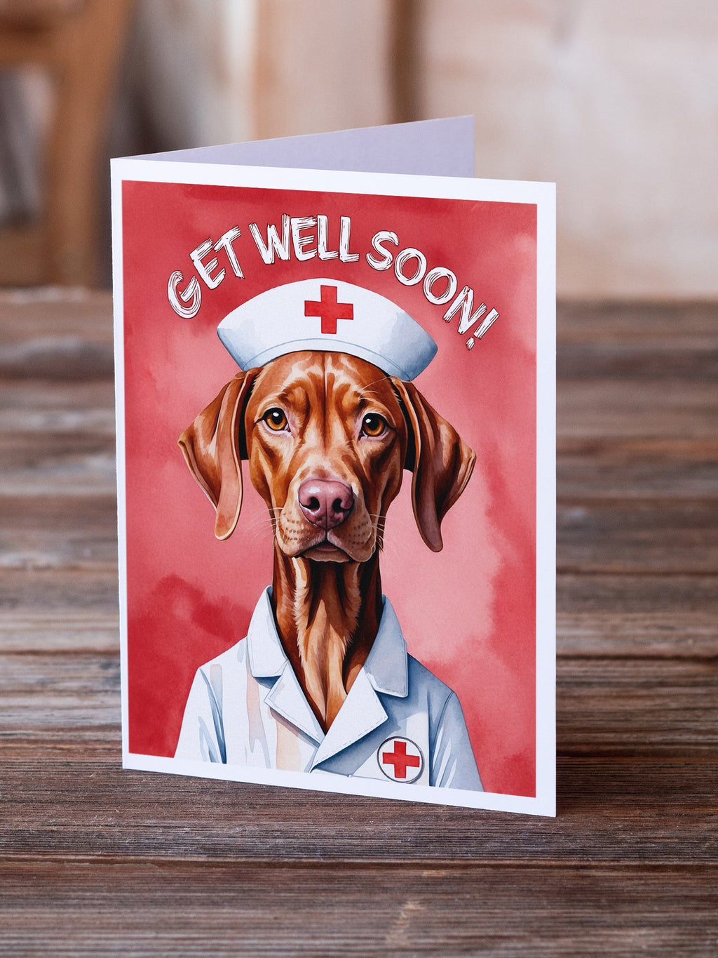Vizsla Get Well Soon Greeting Cards Pack of 8 Blank Cards with Envelopes Whimsical A7 Size 5x7