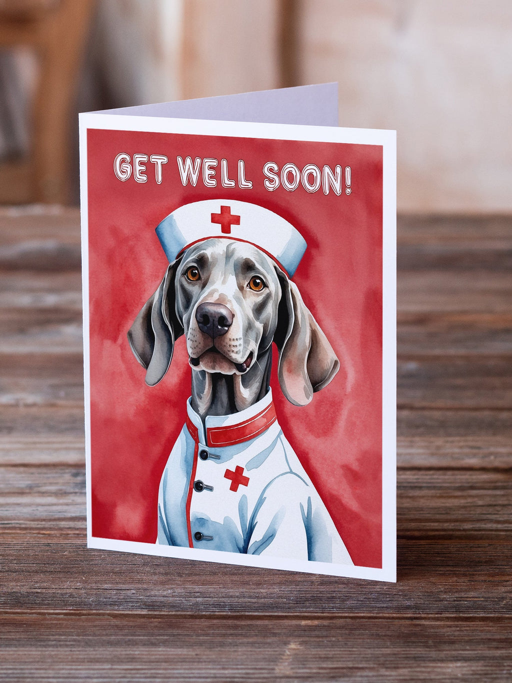 Weimaraner Get Well Soon Greeting Cards Pack of 8 Blank Cards with Envelopes Whimsical A7 Size 5x7
