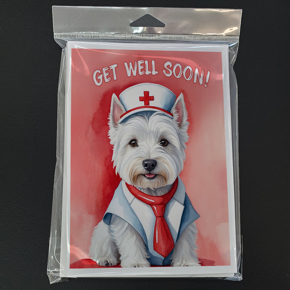 Westie Get Well Soon Greeting Cards Pack of 8 Blank Cards with Envelopes Whimsical A7 Size 5x7