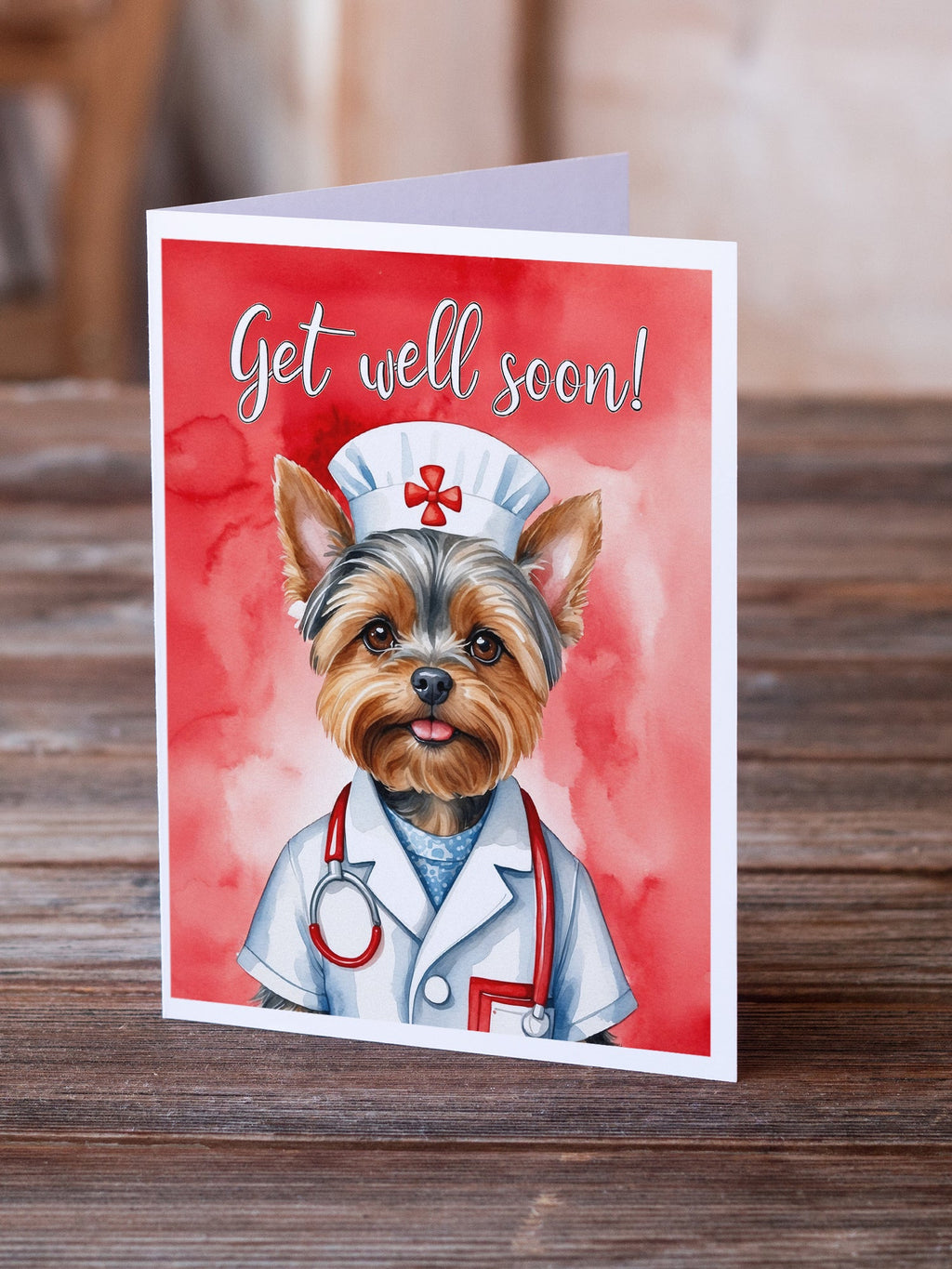 Yorkshire Terrier Get Well Soon Greeting Cards Pack of 8 Blank Cards with Envelopes Whimsical A7 Size 5x7