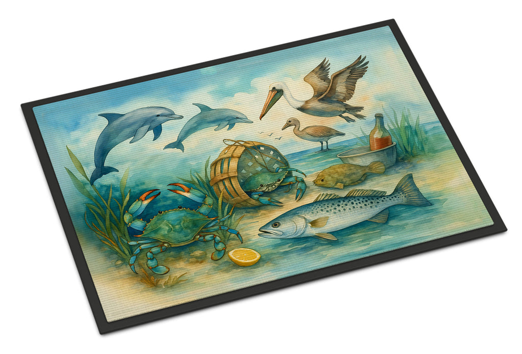 Along the coast - Crab Pelican Dolphins Doormat Indoor Outdoor 24H X 36W Front Door Mat Rugs for Entryway, Non Slip Washable Low Pile,
