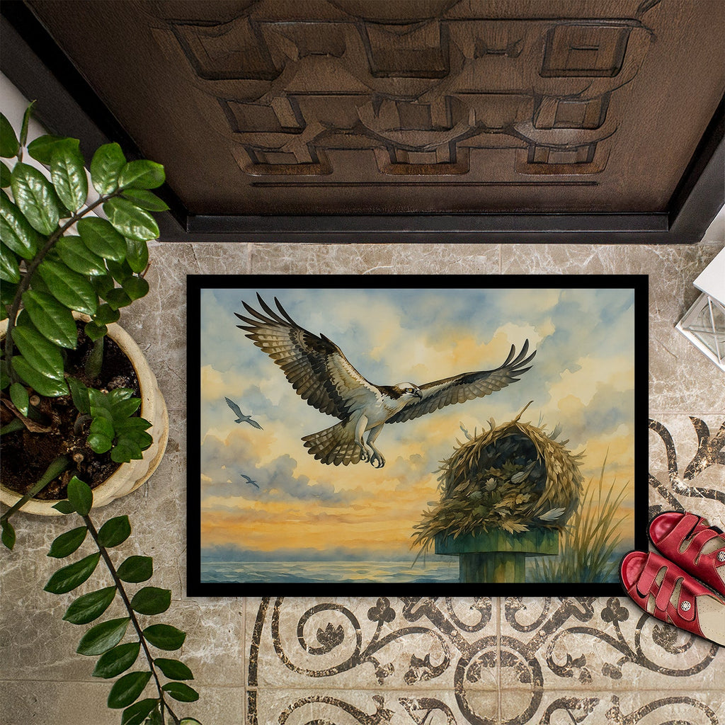 Osprey Nest Coastal Bird Wildlife Ocean Watercolor Doormat Indoor Outdoor 24H X 36W Front Door Mat Rugs for Entryway, Non Slip Washable Low Pile,